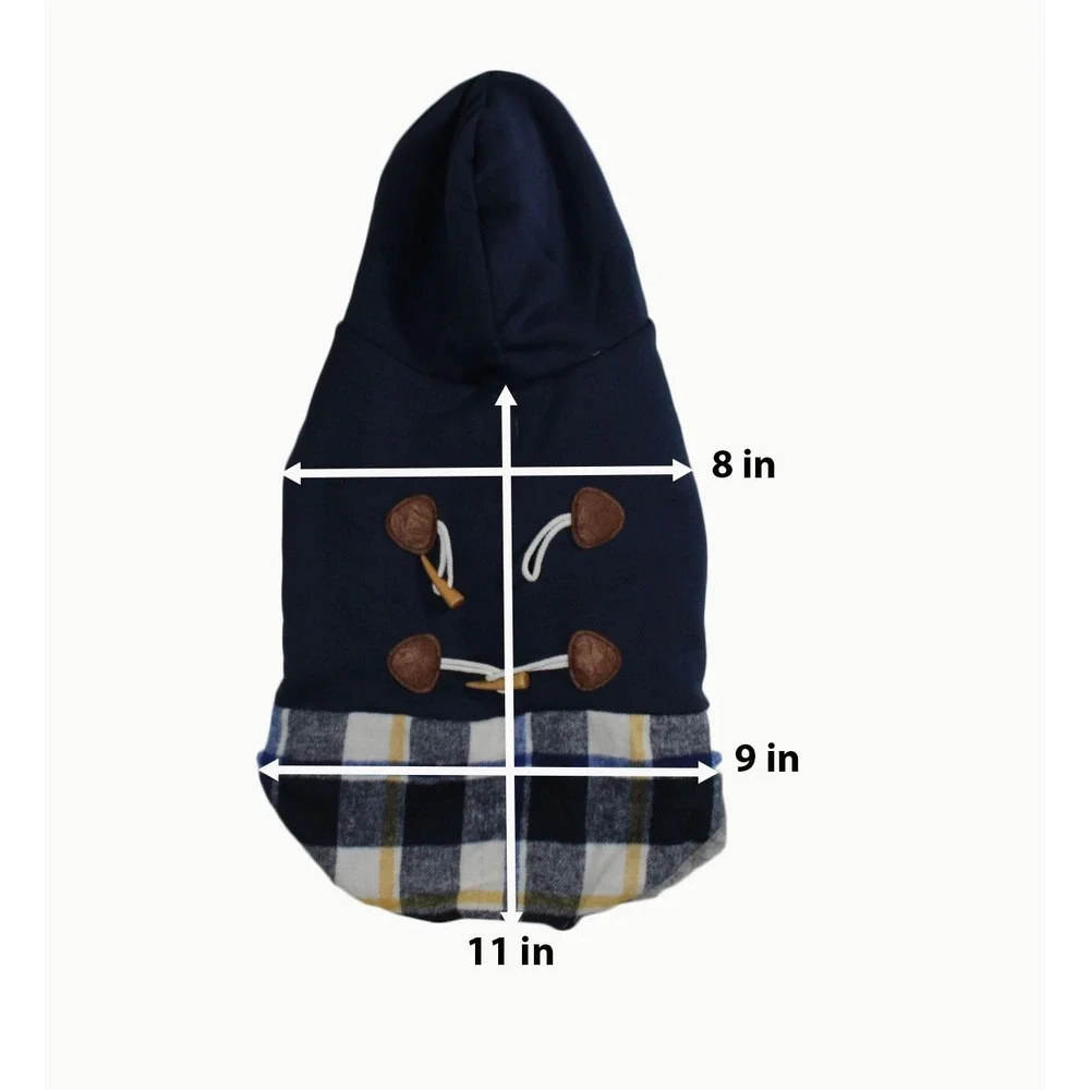 Dog Jacket Navy Blue and Plaid Pieced Style w/‎ Sherpa Lining andToggles Size S